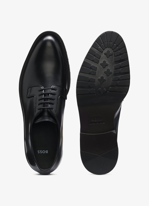 BOSS Derbyschoenen van brush-off leer met logo in reliëf - detail 2 zwart