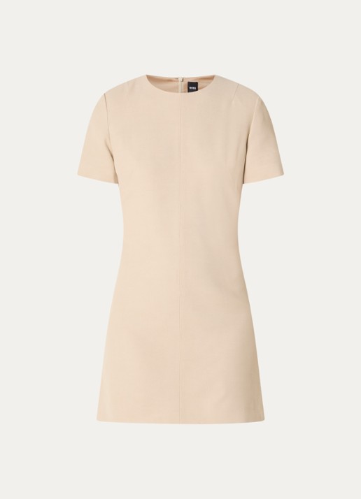 BOSS Dindera mini jurk met ronde hals - voorkant 2 beige