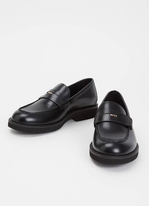 BOSS Elery loafer van leer met logo - detail 3 zwart
