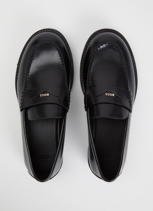 BOSS Elery loafer van leer met logo - detail 4 zwart