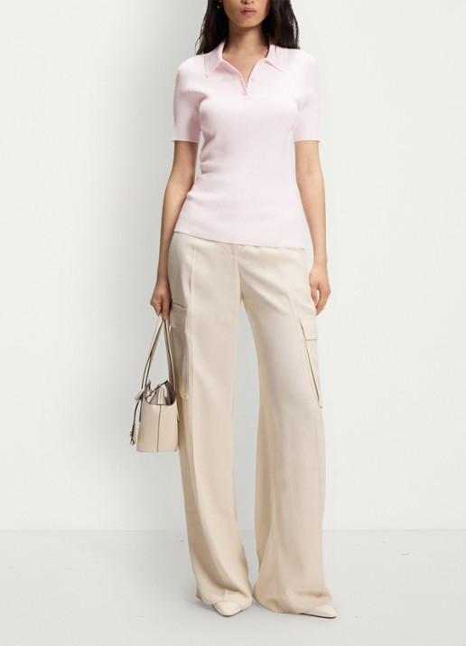 BOSS Feskus ribgebreide polo met logostiksel - voorkant 5 light/pastel pink-680 / roze