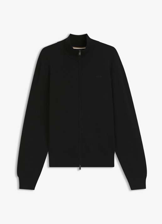 BOSS Fijngebreid vest met logo - voorkant 2 zwart