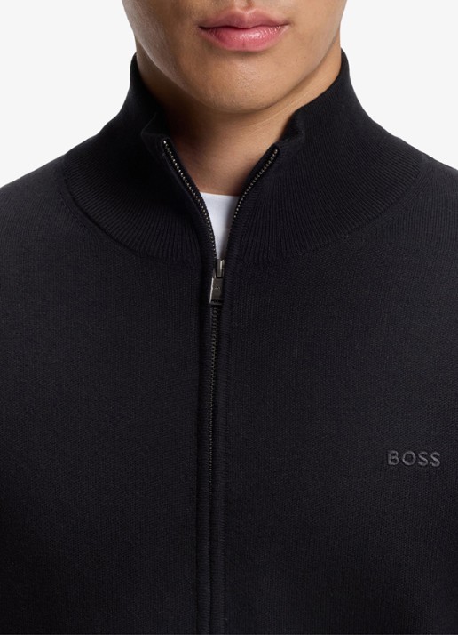 BOSS Fijngebreid vest met logo - detail 2 donkerblauw