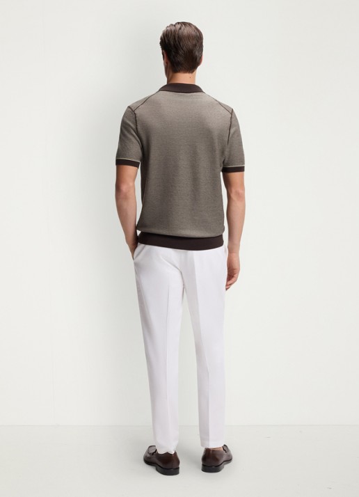 BOSS Fijngebreide polo met polokraag - achterkant dark brown-207 / bruin