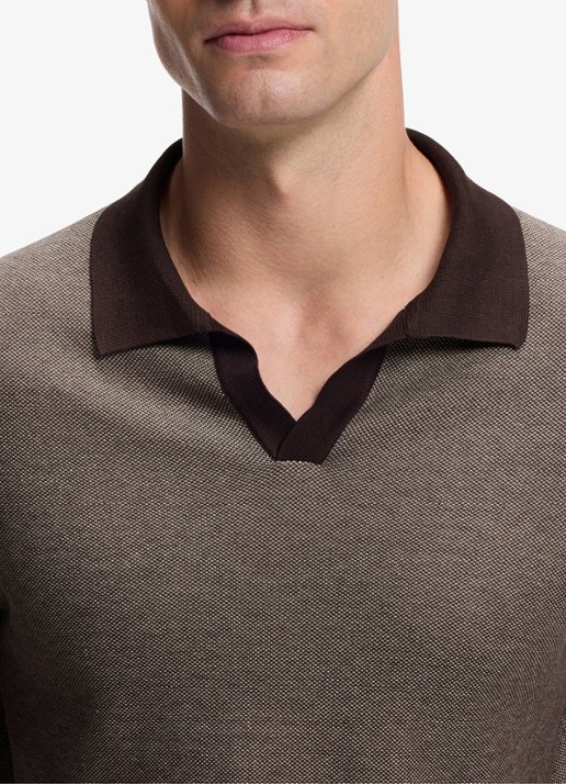 BOSS Fijngebreide polo met polokraag - detail 5 dark brown-207 / bruin