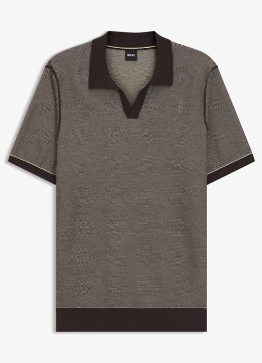BOSS Fijngebreide polo met polokraag - voorkant 2 dark brown-207 / bruin