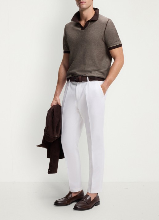 BOSS Fijngebreide polo met polokraag - voorkant 3 dark brown-207 / bruin