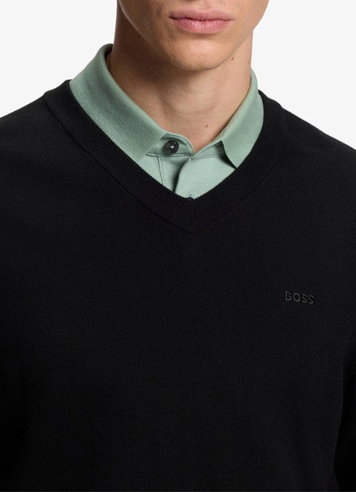 BOSS Fijngebreide pullover met logo - detail 5 black-001 / zwart