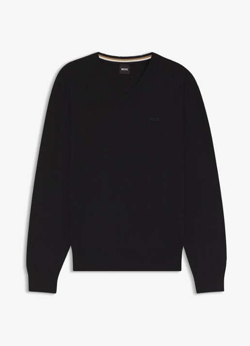 BOSS Fijngebreide pullover met logo - voorkant black-001 / zwart
