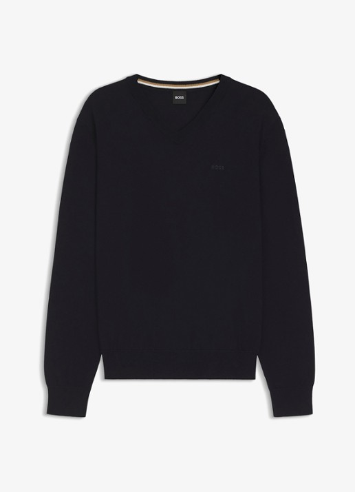 BOSS Fijngebreide pullover met logo - voorkant dark blue-404 / blauw