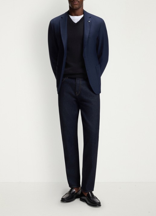 BOSS Fijngebreide pullover met logo - voorkant 2 dark blue-404 / blauw