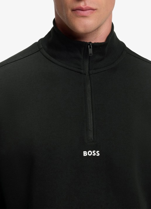 BOSS Fijngebreide sweater met halve rits - detail 2 zwart