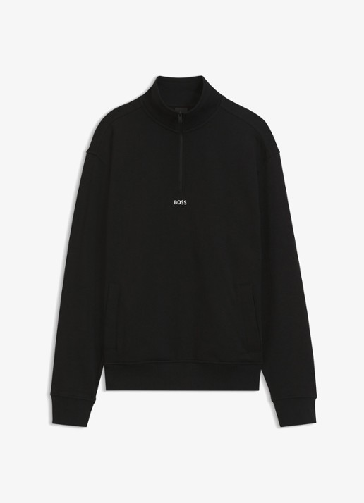 BOSS Fijngebreide sweater met halve rits - voorkant 4 zwart