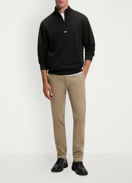 BOSS Fijngebreide sweater met halve rits - voorkant 5 zwart