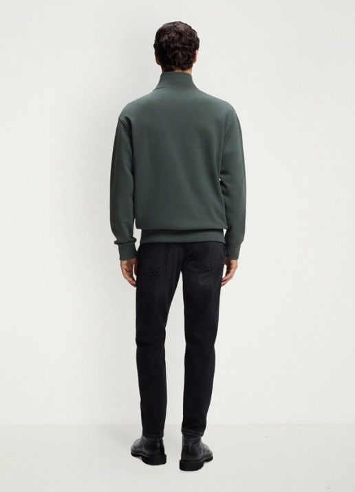 BOSS Fijngebreide sweater met halve rits - achterkant 3 groen