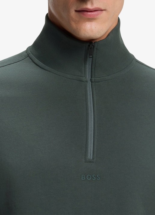 BOSS Fijngebreide sweater met halve rits - detail 2 groen