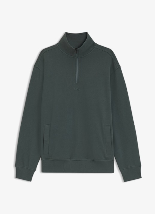 BOSS Fijngebreide sweater met halve rits - voorkant 4 groen