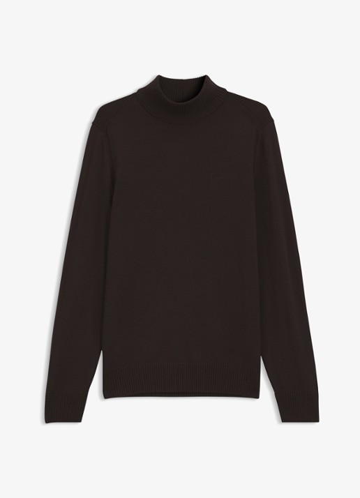 BOSS Fijngebreide trui met col - voorkant dark brown-207 / bruin