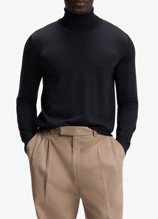 BOSS Fijngebreide trui met col - detail donkerblauw