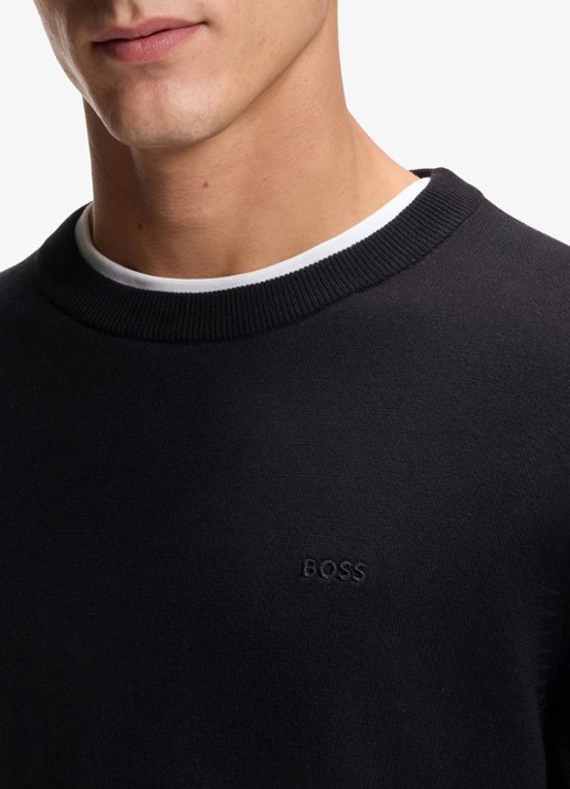 BOSS Fijngebreide trui met logo - detail 4 black-001 / zwart