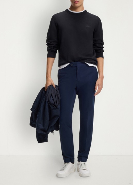 BOSS Fijngebreide trui met logo - voorkant 5 dark blue-404 / blauw