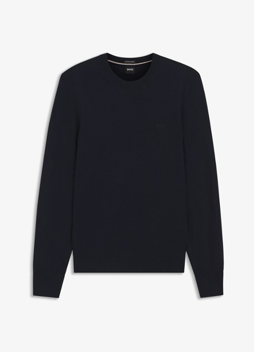 BOSS Fijngebreide trui met logo - voorkant donkerblauw