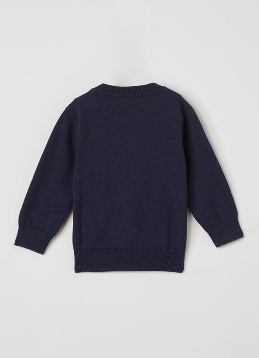 BOSS Fijngebreide trui met logoprint - voorkant 3 donkerblauw