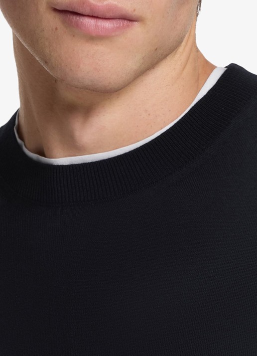 BOSS Fijngebreide trui van wol - detail 3 donkerblauw