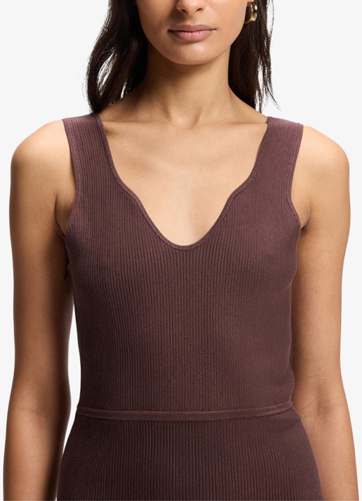 BOSS Floe midi jurk met franjes - detail 4 dark brown-206 / bruin