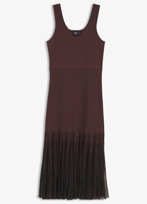 BOSS Floe midi jurk met franjes - voorkant dark brown-206 / bruin