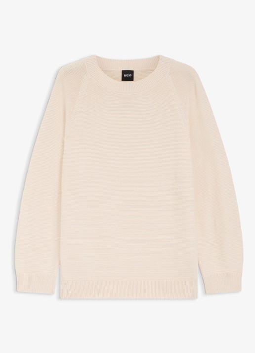 BOSS Fovila fijngebreide pullover met ronde hals - voorkant beige