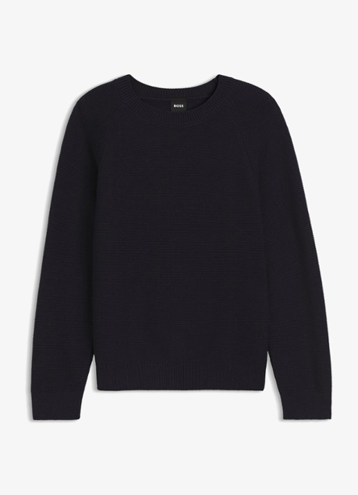 BOSS Fovila fijngebreide pullover met ronde hals - voorkant 3 donkerblauw