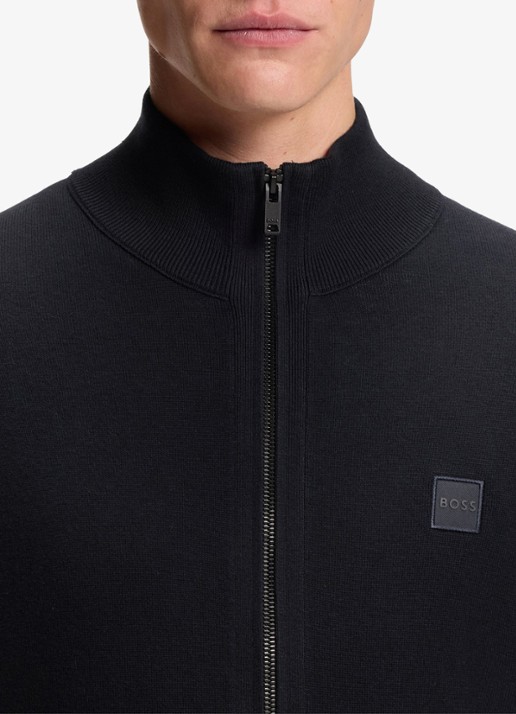BOSS Gebreid jack van katoen en kasjmier met logopatch - detail 5 donkerblauw
