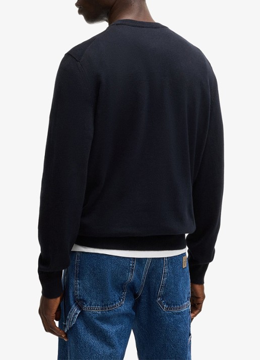 BOSS Gebreide trui van katoen en kasjmier met logolabel - achterkant dark blue-404 / blauw
