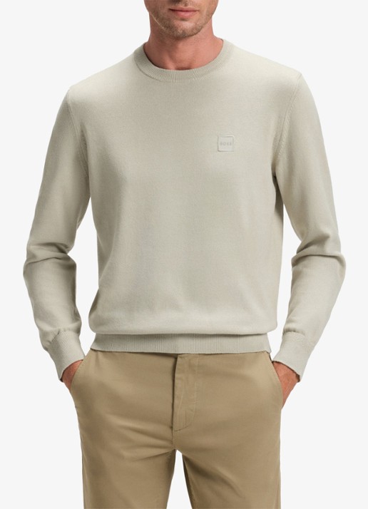 BOSS Gebreide trui van katoen en kasjmier met logolabel - detail 2 light beige-271 / beige
