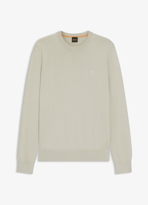 BOSS Gebreide trui van katoen en kasjmier met logolabel - voorkant 4 light beige-271 / beige