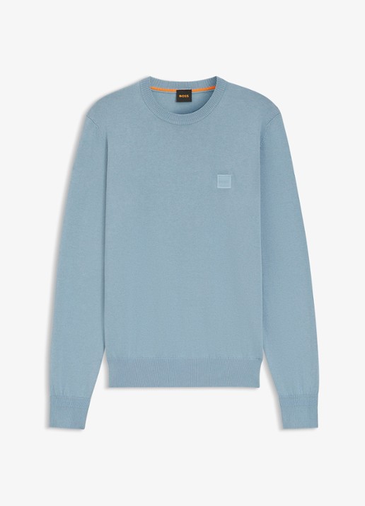 BOSS Gebreide trui van katoen en kasjmier met logolabel - voorkant light/pastel blue-451 / lichtblauw