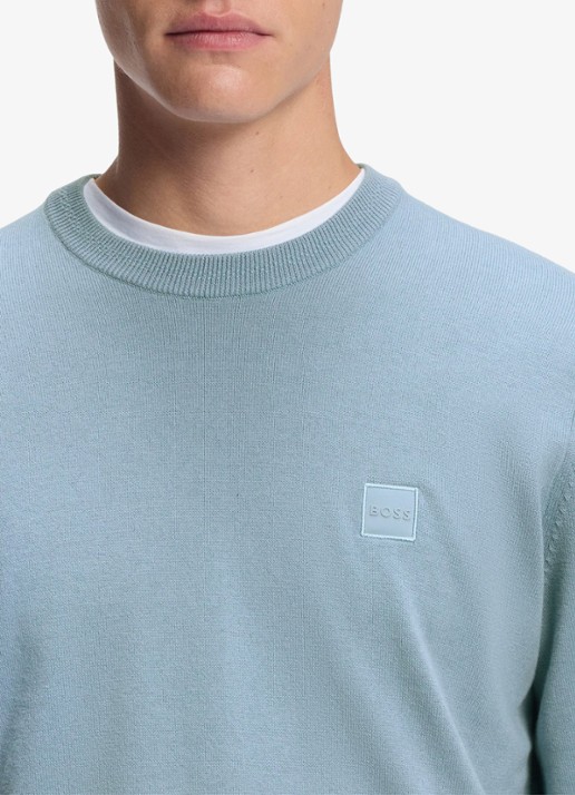 BOSS Gebreide trui van katoen en kasjmier met logolabel - detail 4 light/pastel blue-451 / lichtblauw