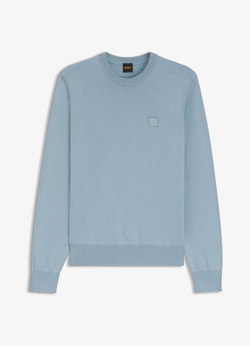 BOSS Gebreide trui van katoen en kasjmier met logolabel - voorkant light/pastel blue-458 / lichtblauw