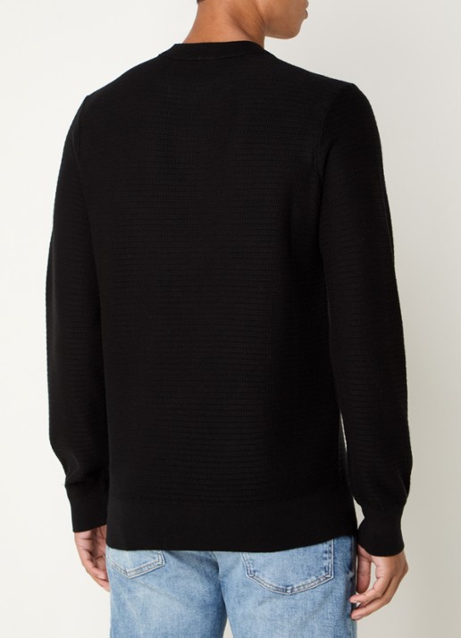 BOSS Gestructureerde met logopatch van katoen en kasjmier - achterkant 3 black-001 / zwart