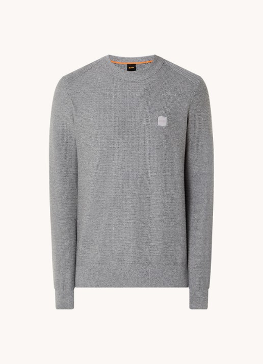 BOSS Gestructureerde met logopatch van katoen en kasjmier - voorkant 2 light /pastel grey-051 / grijs