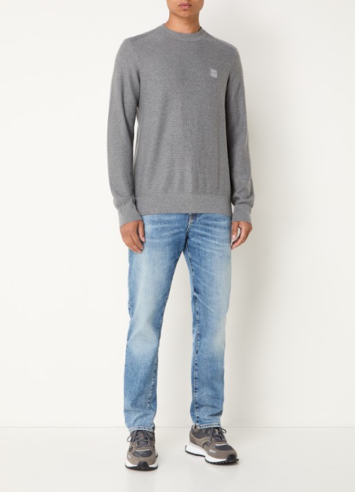BOSS Gestructureerde met logopatch van katoen en kasjmier - voorkant 3 light /pastel grey-051 / grijs