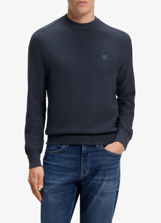 BOSS Gestructureerde met logopatch van katoen en kasjmier - detail dark blue-406 / blauw