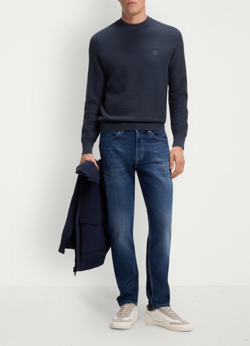 BOSS Gestructureerde met logopatch van katoen en kasjmier - voorkant 4 dark blue-406 / blauw