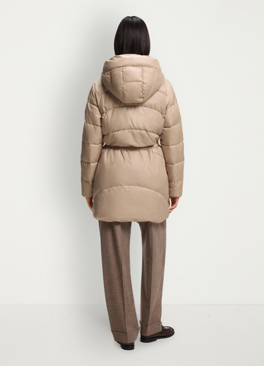 BOSS Gewatteerde parka met capuchon en afneembare riem - achterkant beige