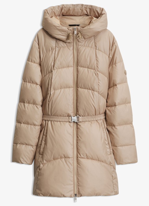 BOSS Gewatteerde parka met capuchon en afneembare riem - voorkant 5 beige