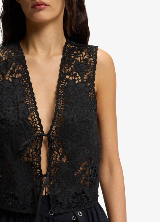 BOSS Gilet met borduring - detail 5 black-001 / zwart