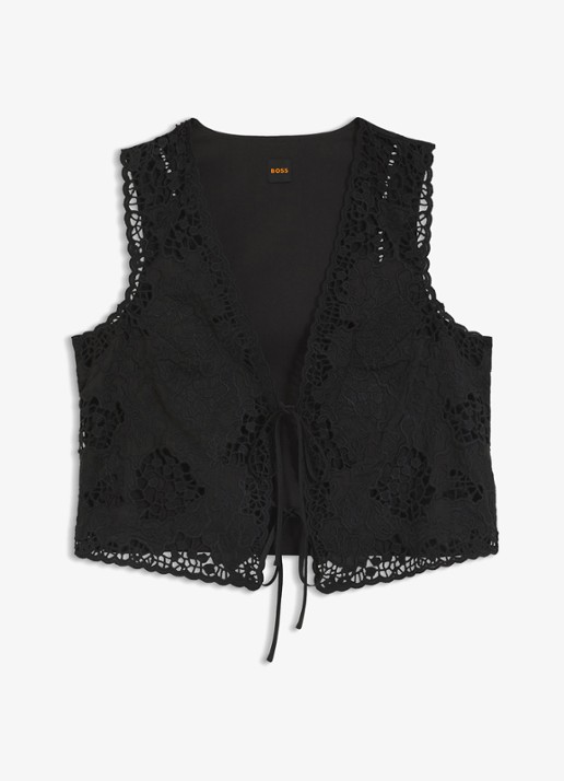 BOSS Gilet met borduring - voorkant black-001 / zwart