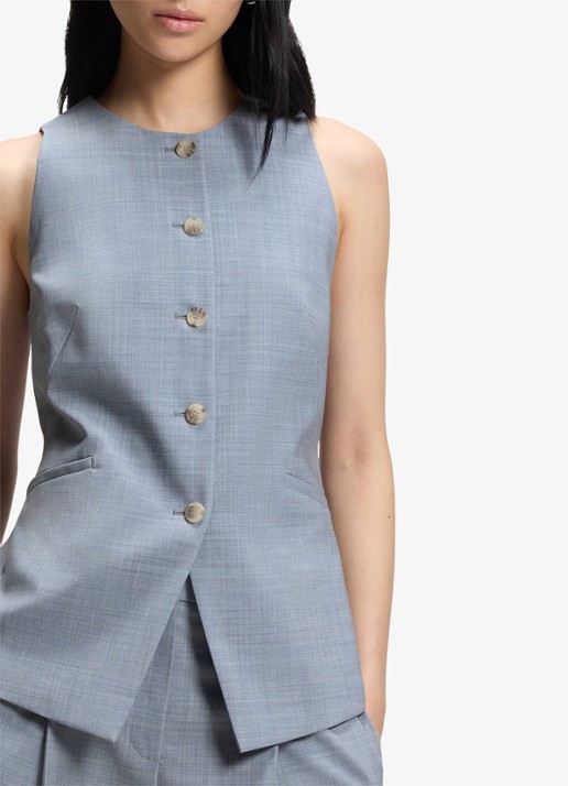 BOSS Gilet met paspelzakken - detail 6 blauwgrijs