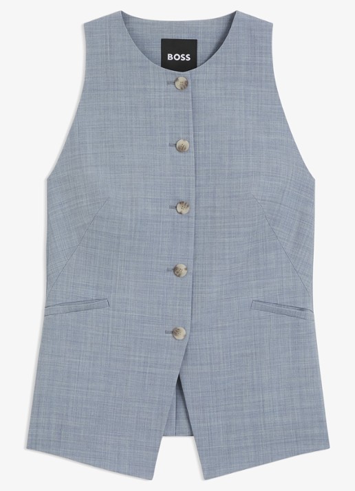BOSS Gilet met paspelzakken - voorkant 2 blauwgrijs